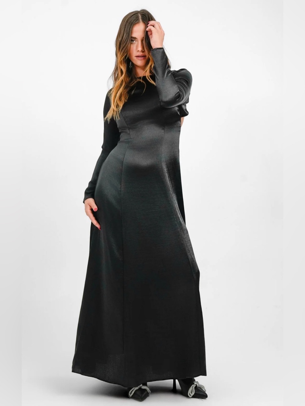 NWT Topshop Twist Back Long Sleeve Sating Occasion Maxi Dress Formal Whimsigoth
